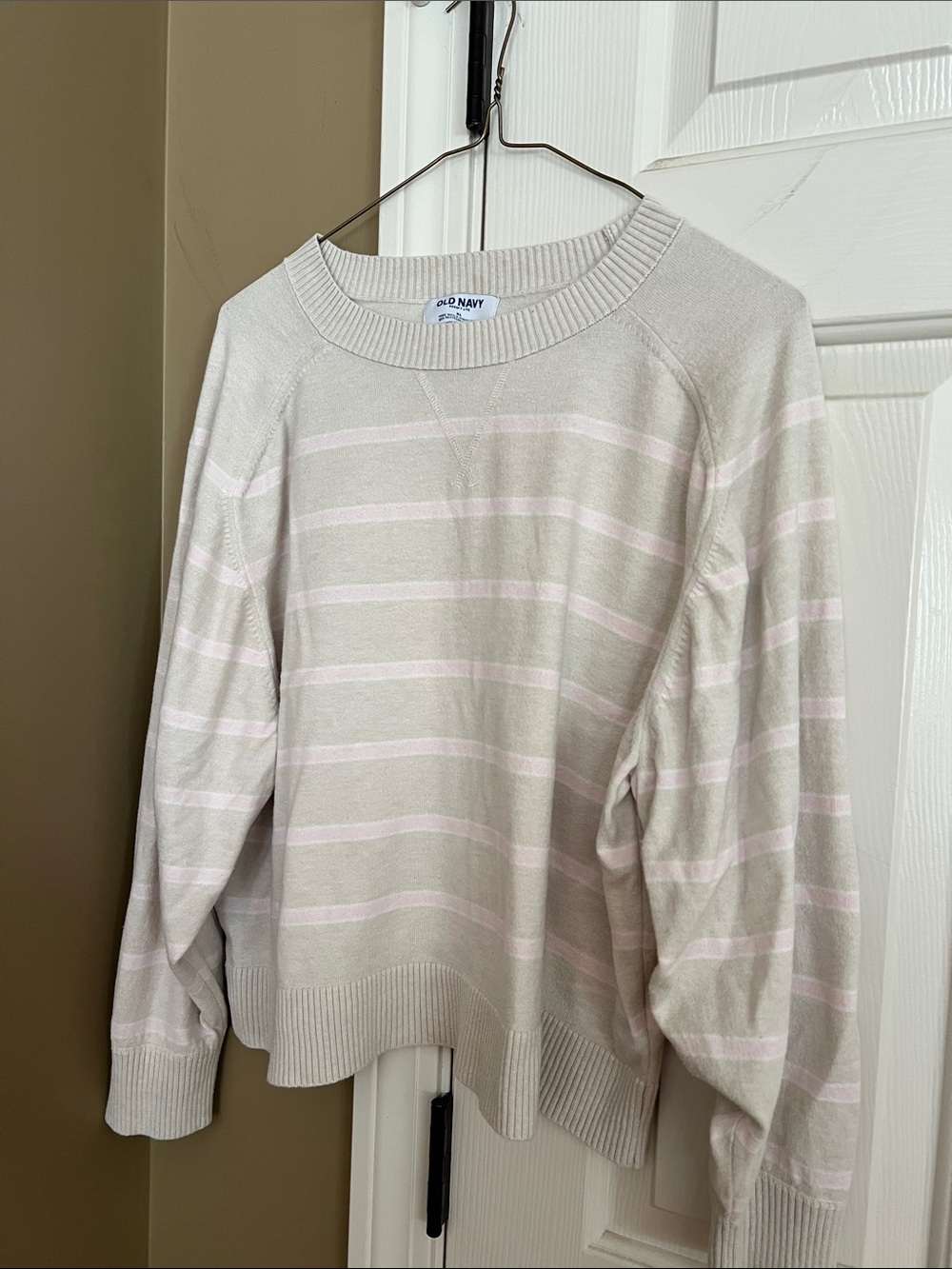 Old Navy Cream Sweater with Light Pink Stripes